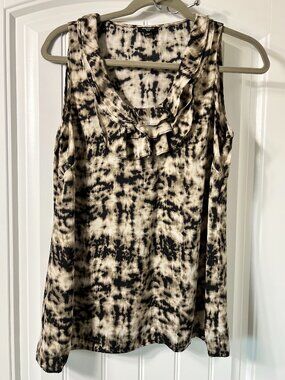 Ann Taylor Silk Blend Abstract Ruffle Sleeveless Blouse Size 4
